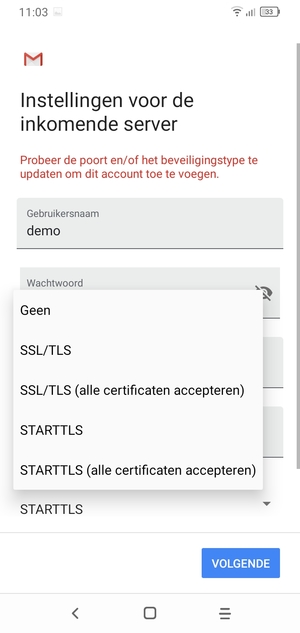 Selecteer Geen en VOLGENDE