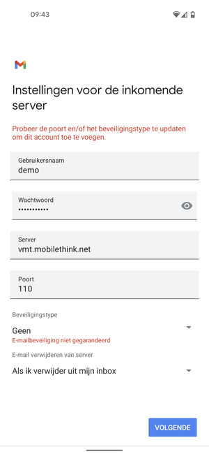 Selecteer VOLGENDE