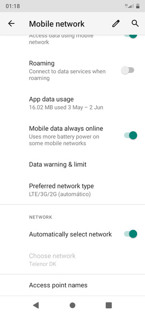 Scroll to and select Access point names