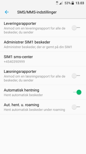 Vælg Servicecenter / SIM sms-center