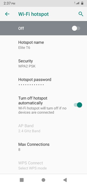 Turn on Wi-Fi hotspot