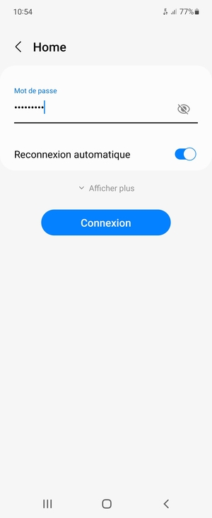 Saisissez le mot de passe du Wi-Fi et sélectionnez Connexion