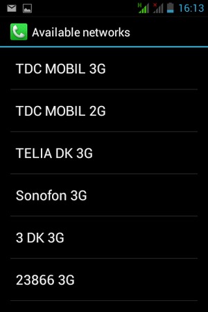 Select a network operator from the list