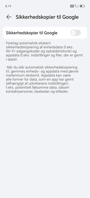 Aktiver Sikkerhedskopier til Google