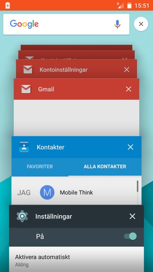 Svep appar åt höger för att stänga dem