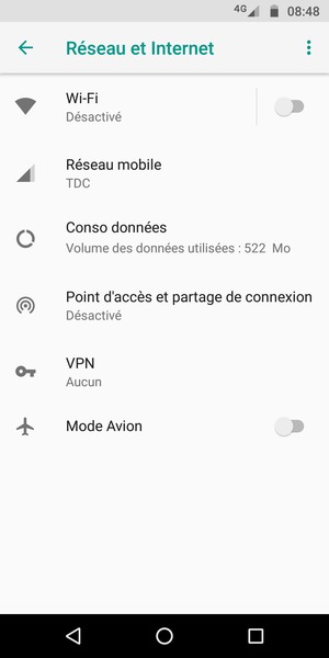 Sélectionnez Point d'accès et partage de connexion