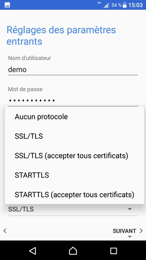 Sélectionnez Aucun protocole puis SUIVANT