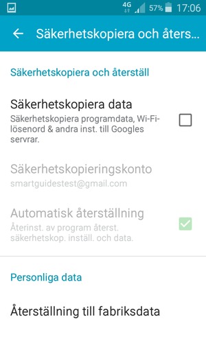 Kryssa i Säkerhetskopiera data-rutan