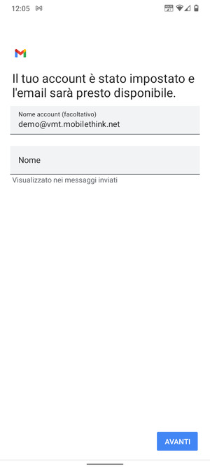 Scegli un nome per il tuo account e inserisci il tuo nome. Seleziona AVANTI