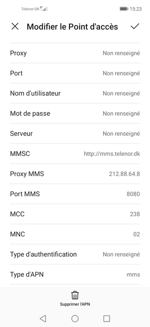 Faites défiler vers le bas et saisissez les informations MMS