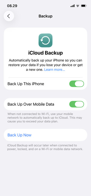 Select Back Up Now