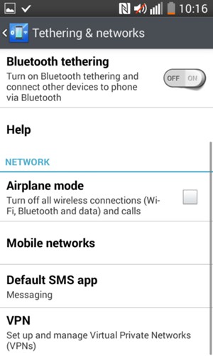 Scroll to and select Mobile networks
