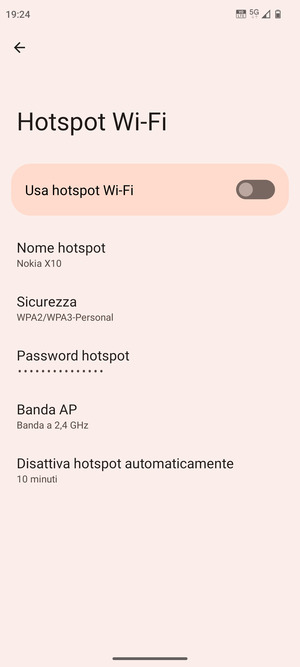 Seleziona Password hotspot