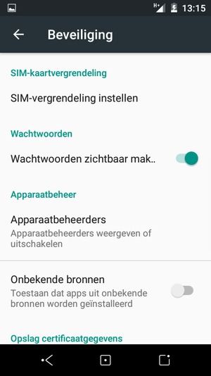 Om de pin voor de simkaart te wijzigen, keert u terug naar het menu Beveiliging en selecteert u SIM-vergrendeling instellen