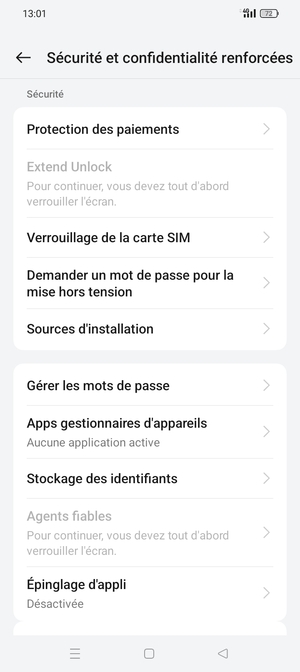 Faites défiler et sélectionnez Verrouillage de la carte SIM