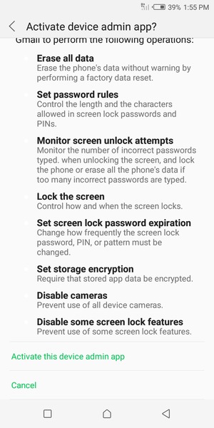 Scroll to and select Activate this device admin app
