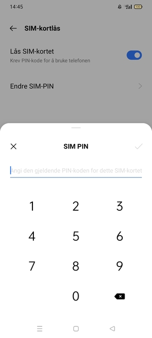 Skriv inn Gjeldende PIN-kode for SIM-kort og velg OK