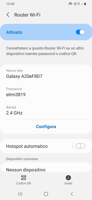 Il telefono è ora pronto per essere usato come modem