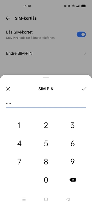 Skriv inn Gjeldende PIN-kode for SIM-kort og velg OK