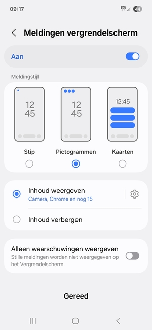 Selecteer uw voorkeursopties en selecteer Gereed