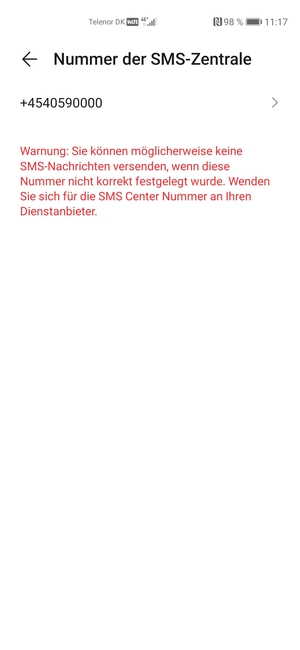 Wählen Sie Nummer der SMS-Zentrale