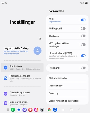 Vælg Forbindelse og SIM-administrator