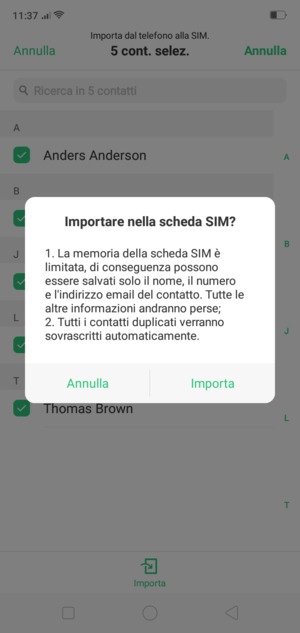 Seleziona Importa