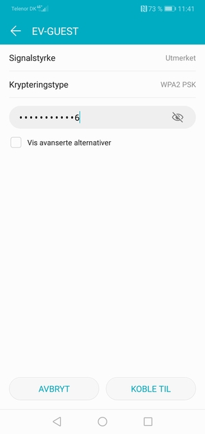 Skriv inn Wi-Fi-passord og velg KOBLE TIL