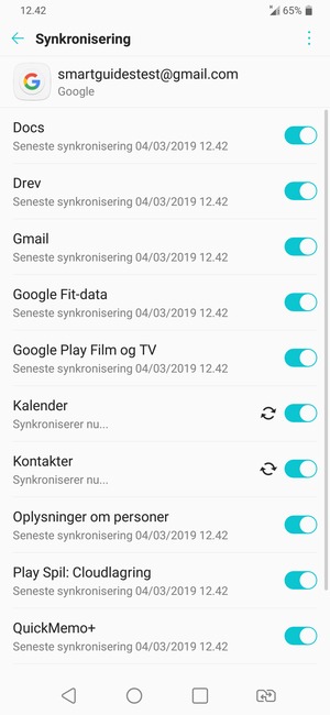 Dine oplysninger vil blive synkroniseret