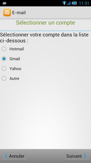 Sélectionnez Gmail  ou Hotmail et sélectionnez Suivant