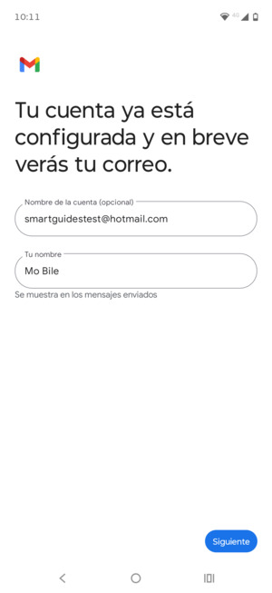 Déle a su cuenta un nombre y escriba su nombre. Seleccione Siguiente