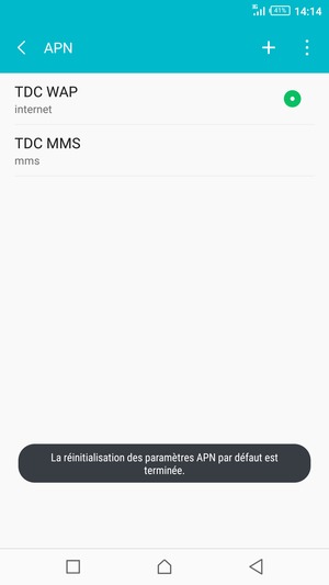 Votre téléphone va être réinitialisé avec les paramètres Internet et MMS par défaut