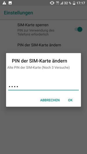 Geben Sie Ihre Alte PIN der SIM-Karte ein und wählen Sie OK
