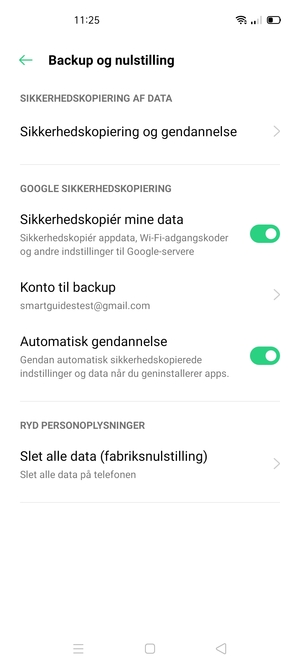 Vælg Konto til backup