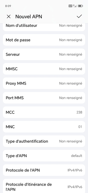 Faites défiler vers le bas et saisissez les informations MMS