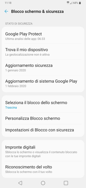 Seleziona Seleziona il blocco dello schermo