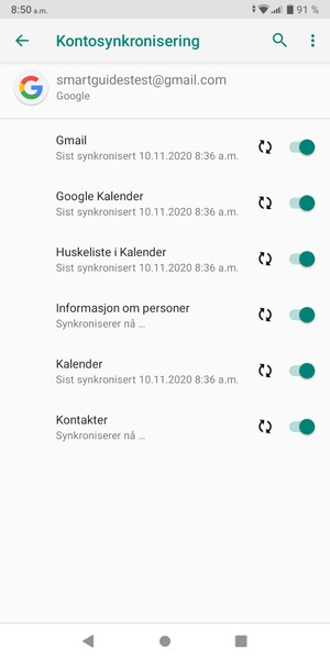 Dine kontakter fra Google vil synkroniseres til telefonen din