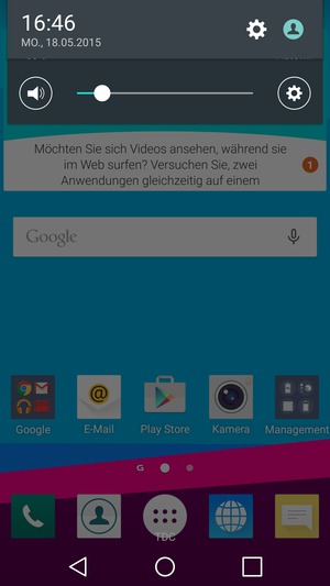 Schieben Sie erneut das obere Menü nach unten