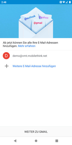 Wählen Sie WEITER ZU GMAIL