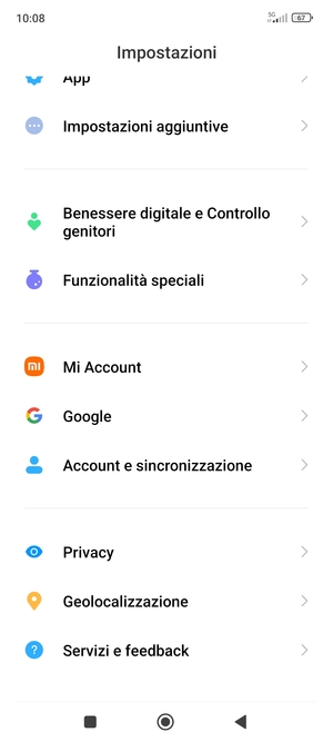Scorri e seleziona Account e sincronizzazione
