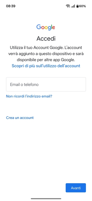 Inserisci il tuo indirizzo Gmail e seleziona Avanti