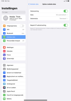 Stel Dataroaming in op Aan of Uit
