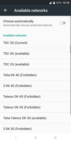 Select a network operator from the list