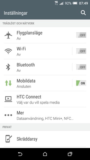 Välj Mobildata