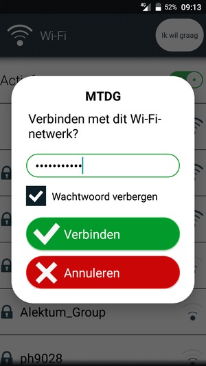 Voer het WiFi-wachtwoord in en selecteer Verbinden