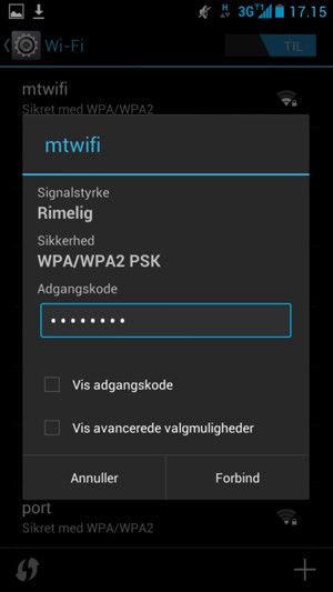 Indtast Wi-Fi adgangskoden og vælg Forbind