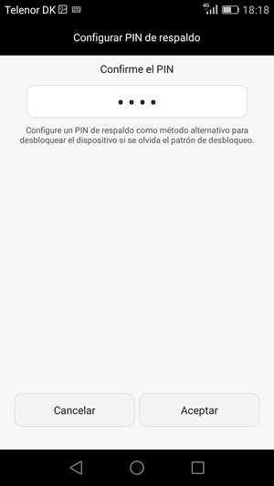 Confirme PIN de respaldo y seleccione Aceptar