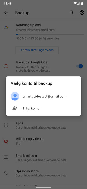Vælg din sikkerhedskopi-konto