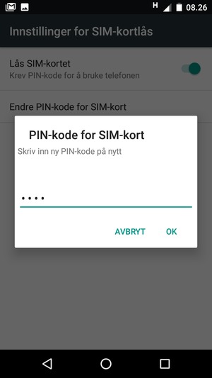Bekreft din nye PIN-kode for SIM-kort og velg OK