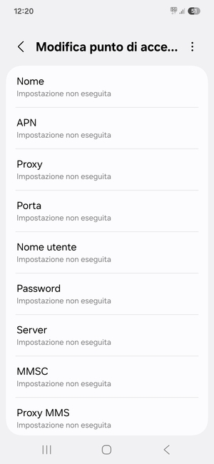 Inserisci le informazioni di Internet